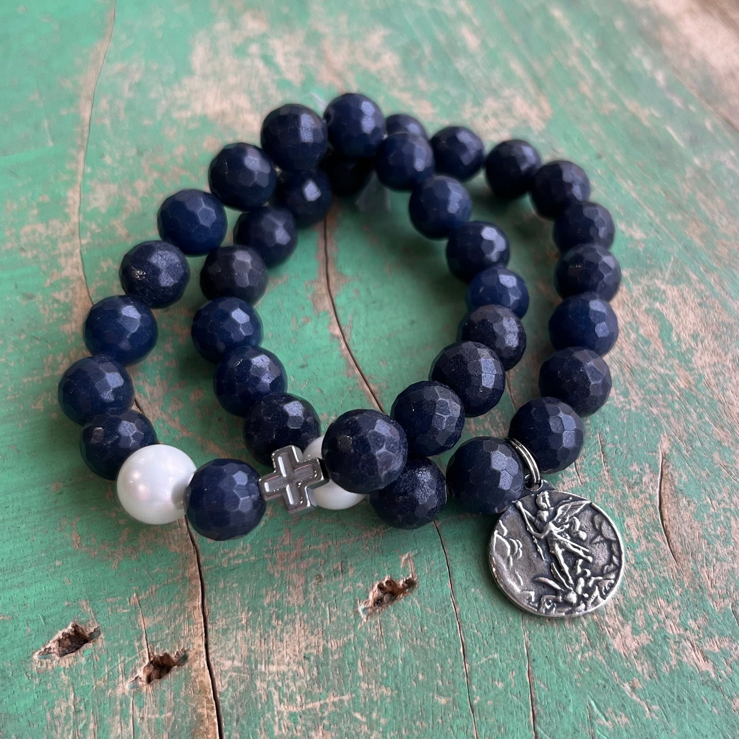 Denim Mother of Pearl Faith Stack