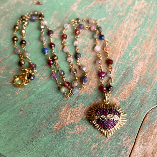 Purple Sacred Heart Necklace and Earrings