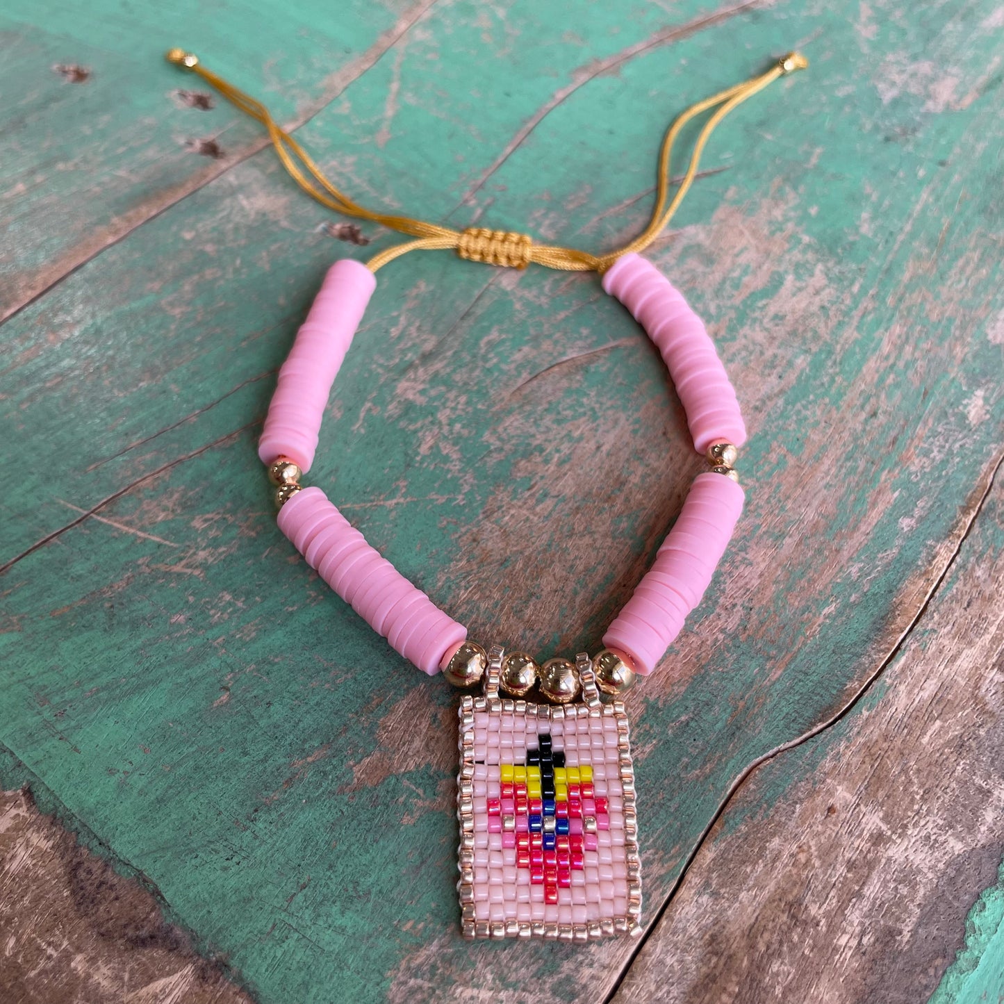 Sacred Heart Seed Bead Clay Bracelet