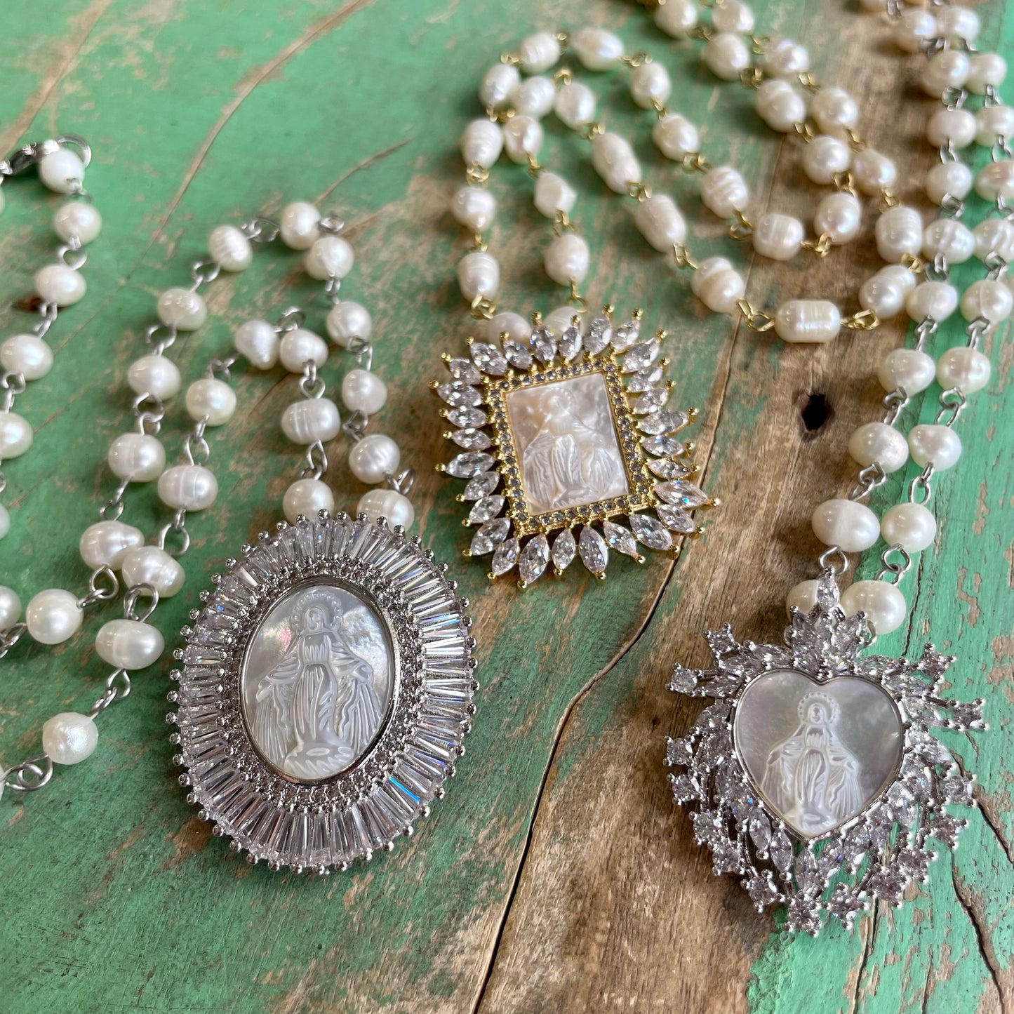 Our Lady of Grace Shell CZ FW Pearl Necklace