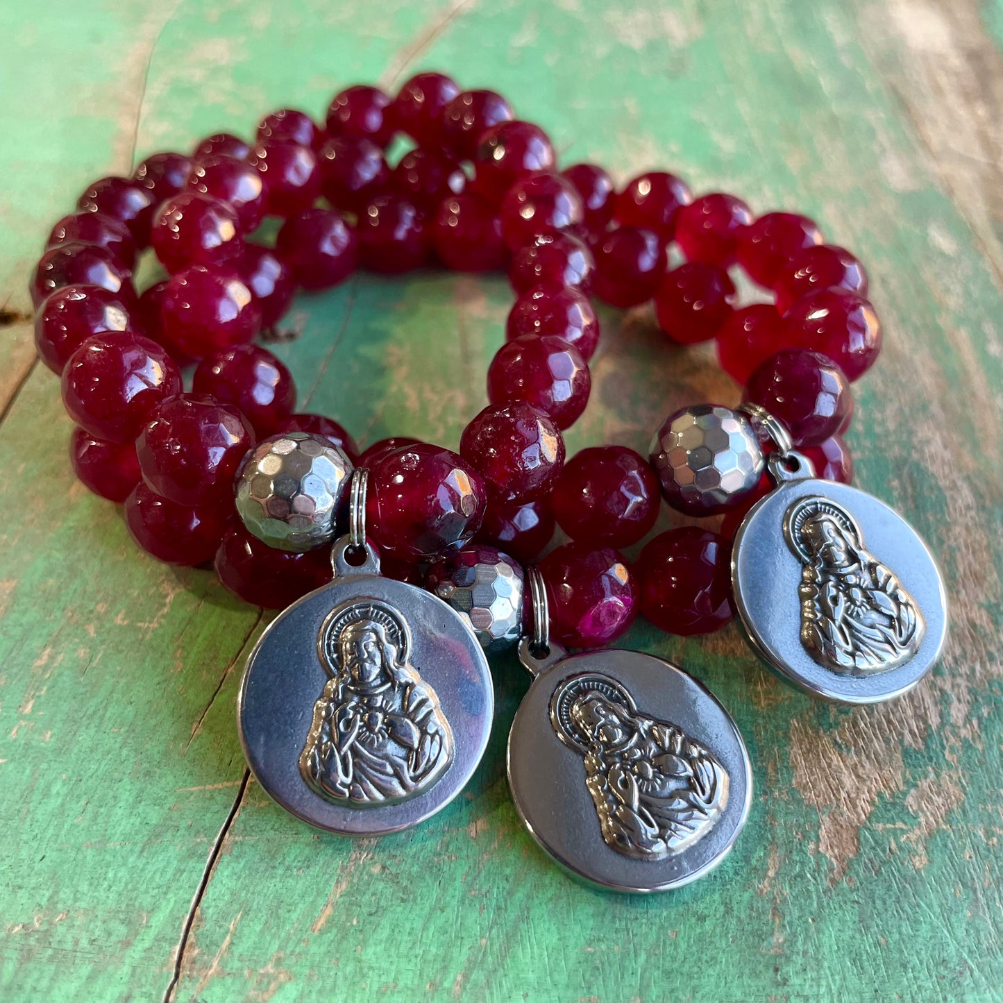 Cranberry Sacred Heart of Jesus Bracelet