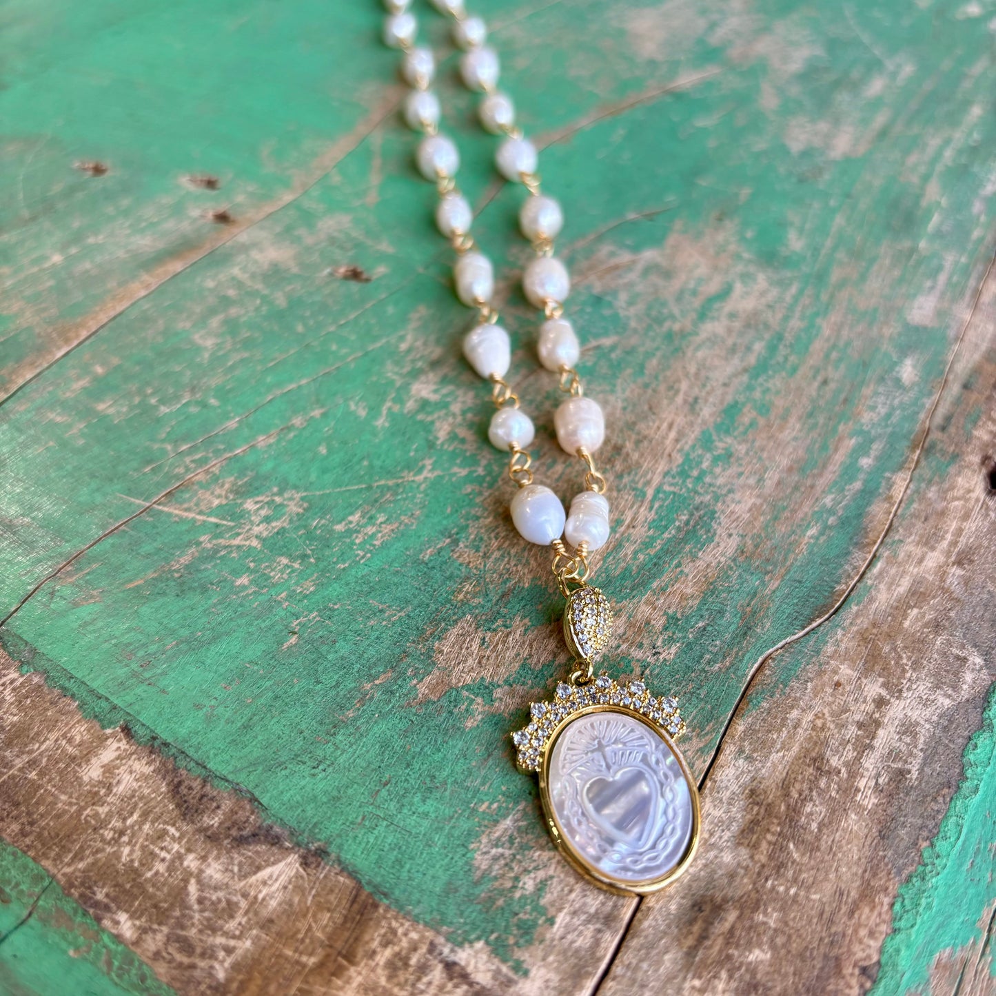 Mother of Pearl Sacred Heart Pearl Necklace