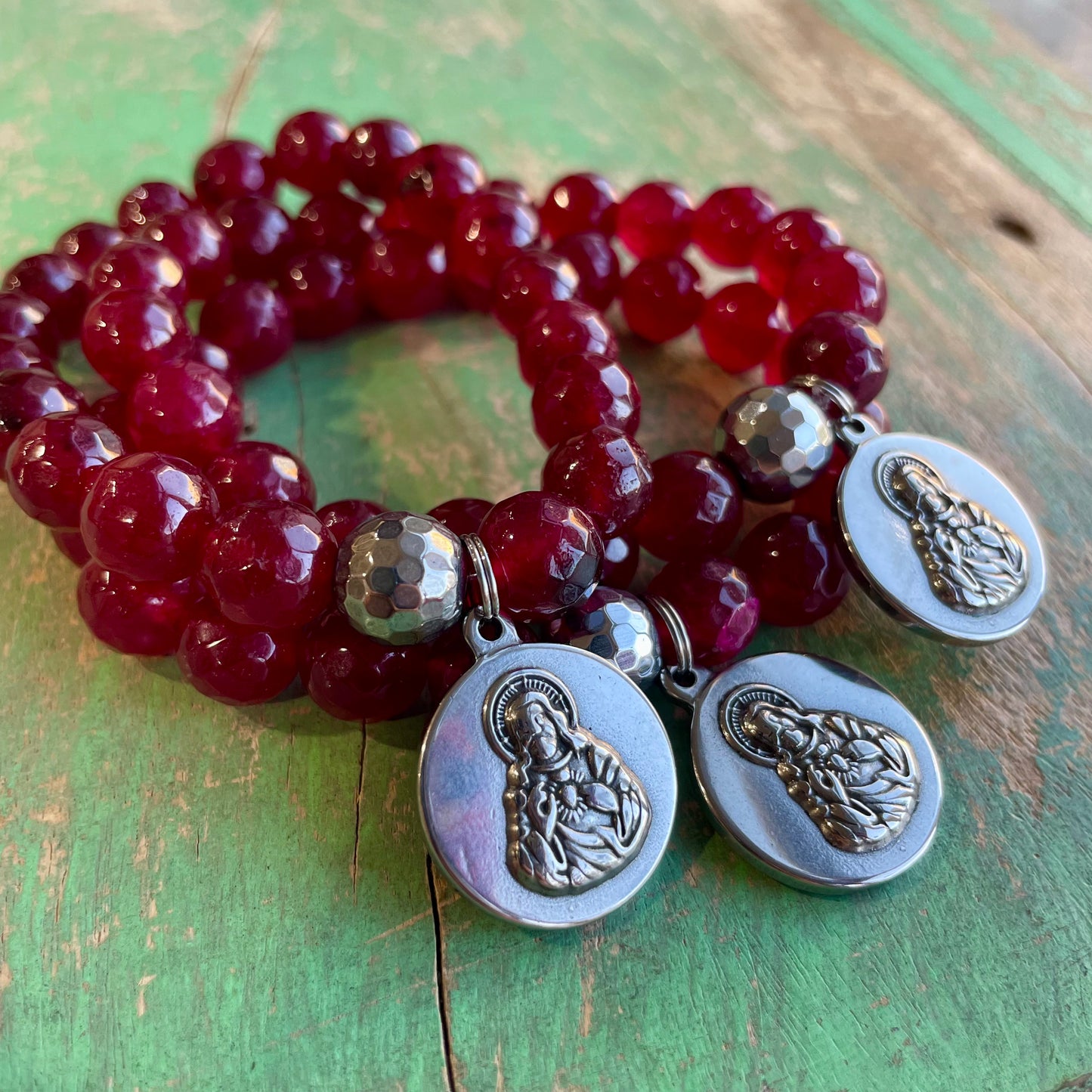 Cranberry Sacred Heart of Jesus Bracelet