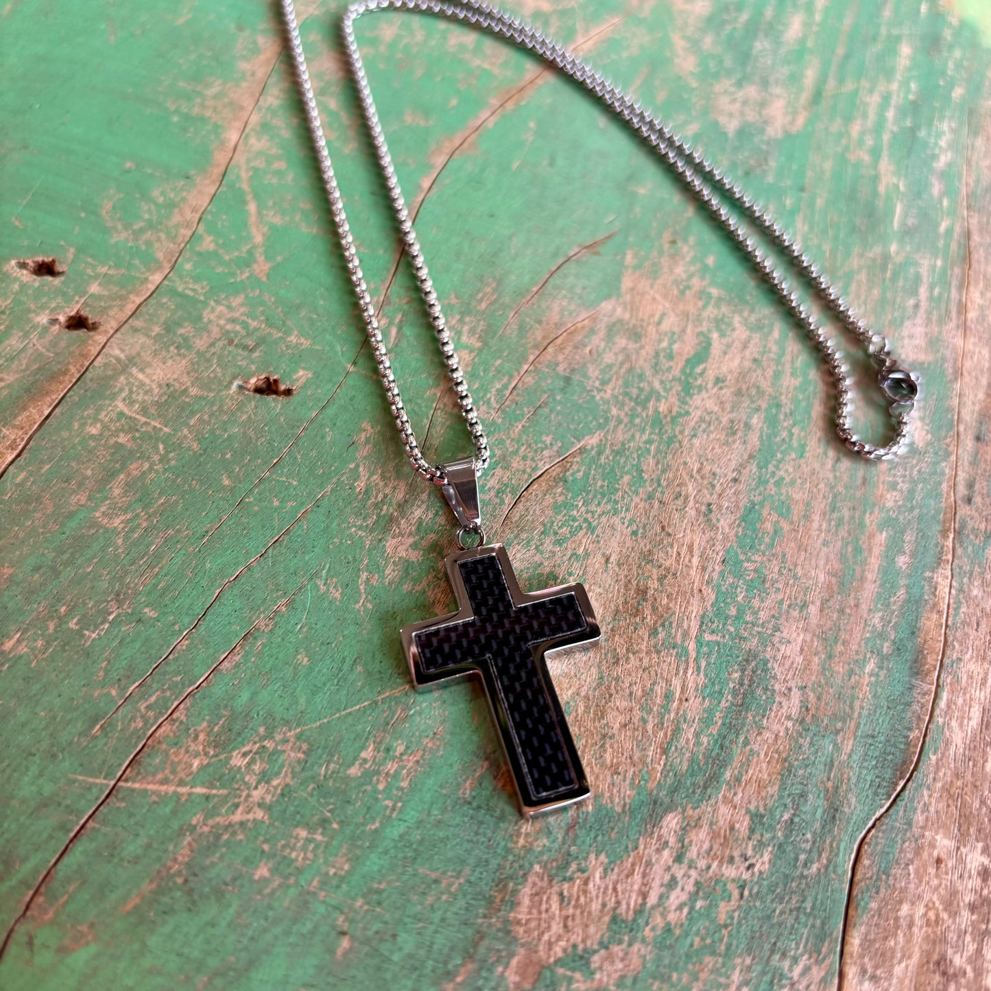 Black and Silver Stainless Steel Cross Chain