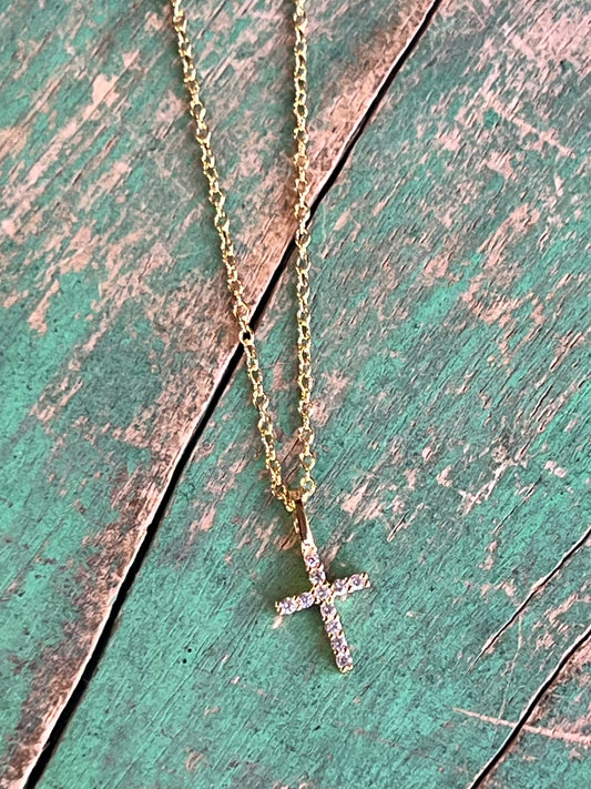 Mini CZ Thin Cross Necklace