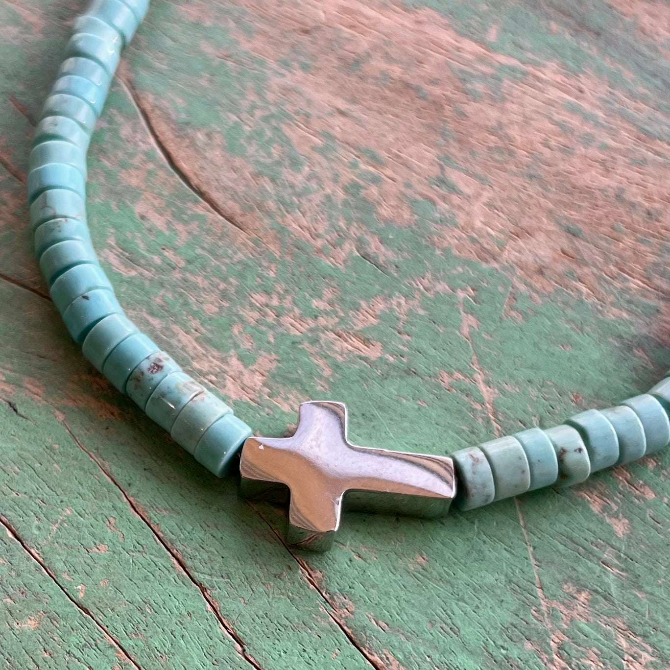 Natural Howlite Adjustable Cross Bracelet