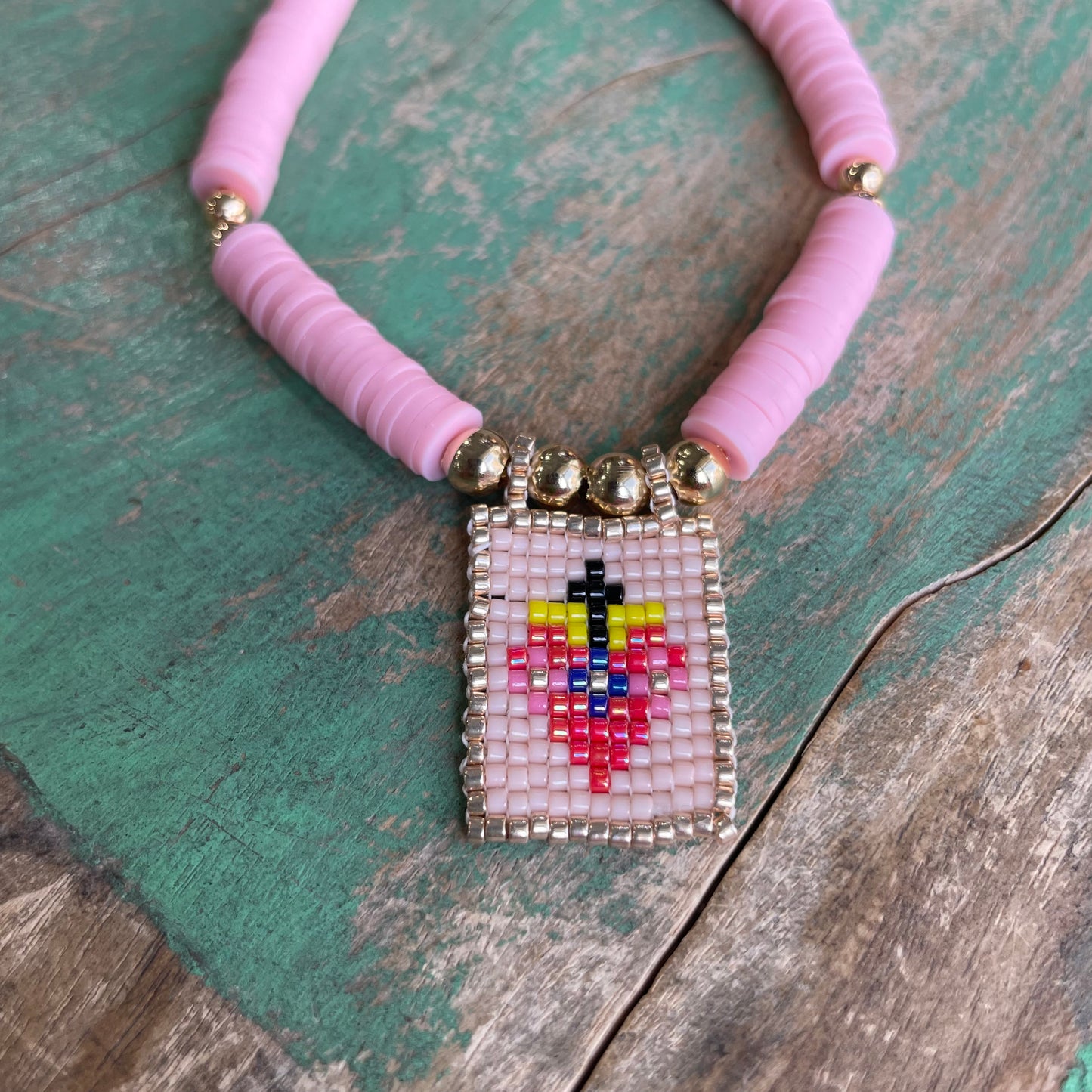 Sacred Heart Seed Bead Clay Bracelet