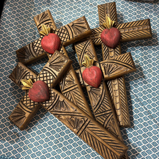 Wooden Sacred Heart Cross