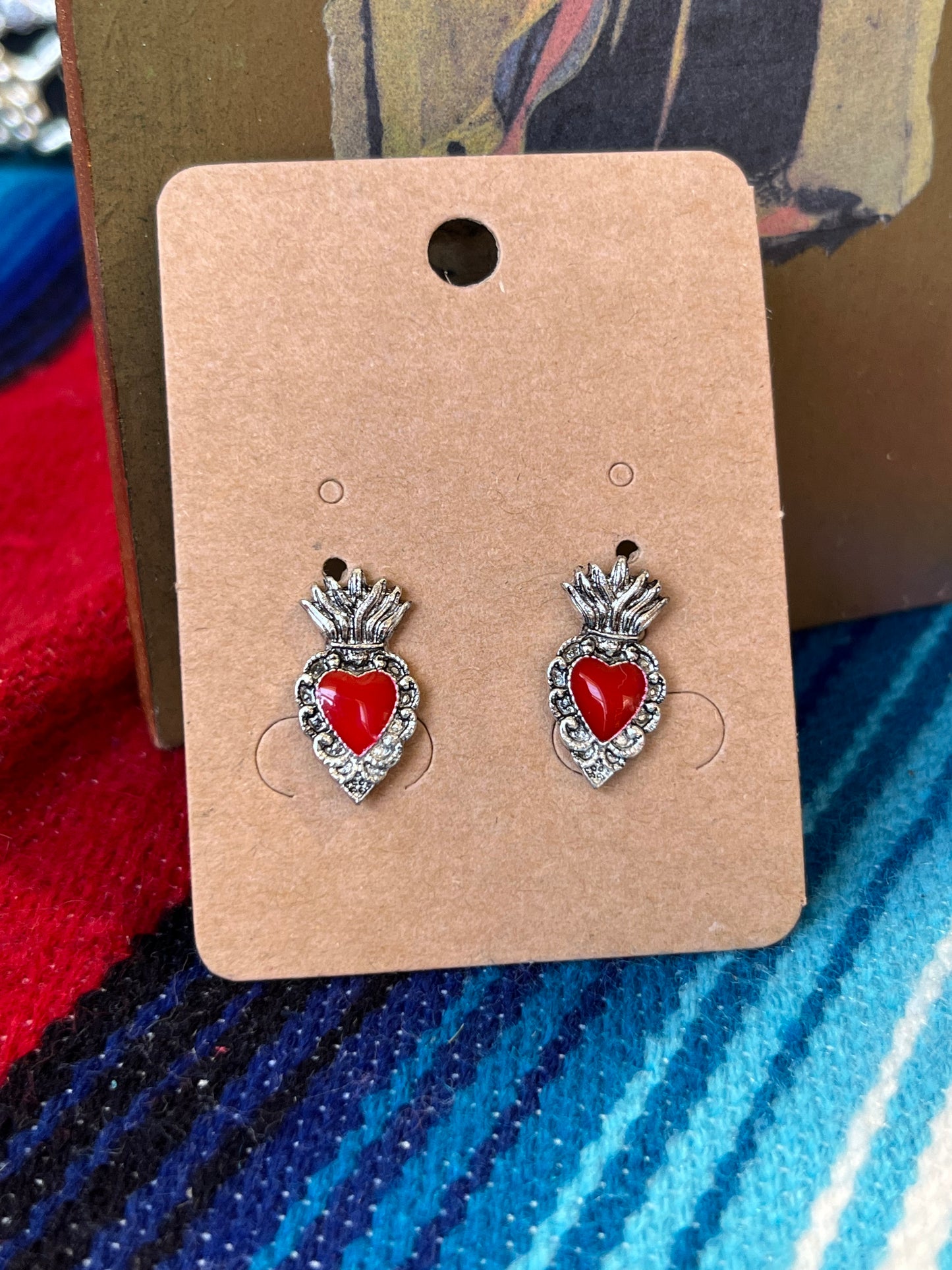 Flaming Sacred Heart Agate Necklace and Earrings