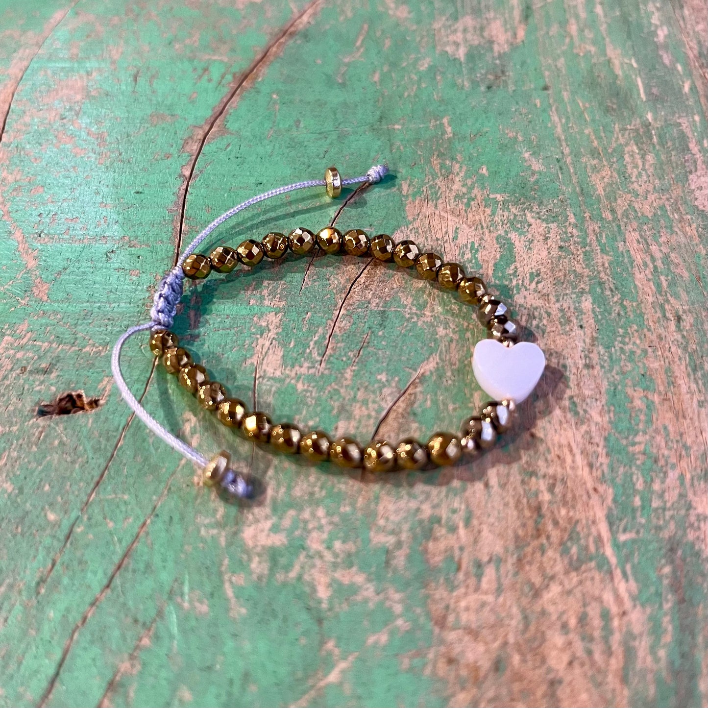 Gold Hematite Shell Heart Adjustable Girl's Bracelet