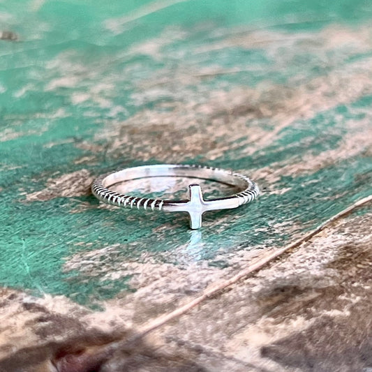 Silver Mini Side Cross Ring