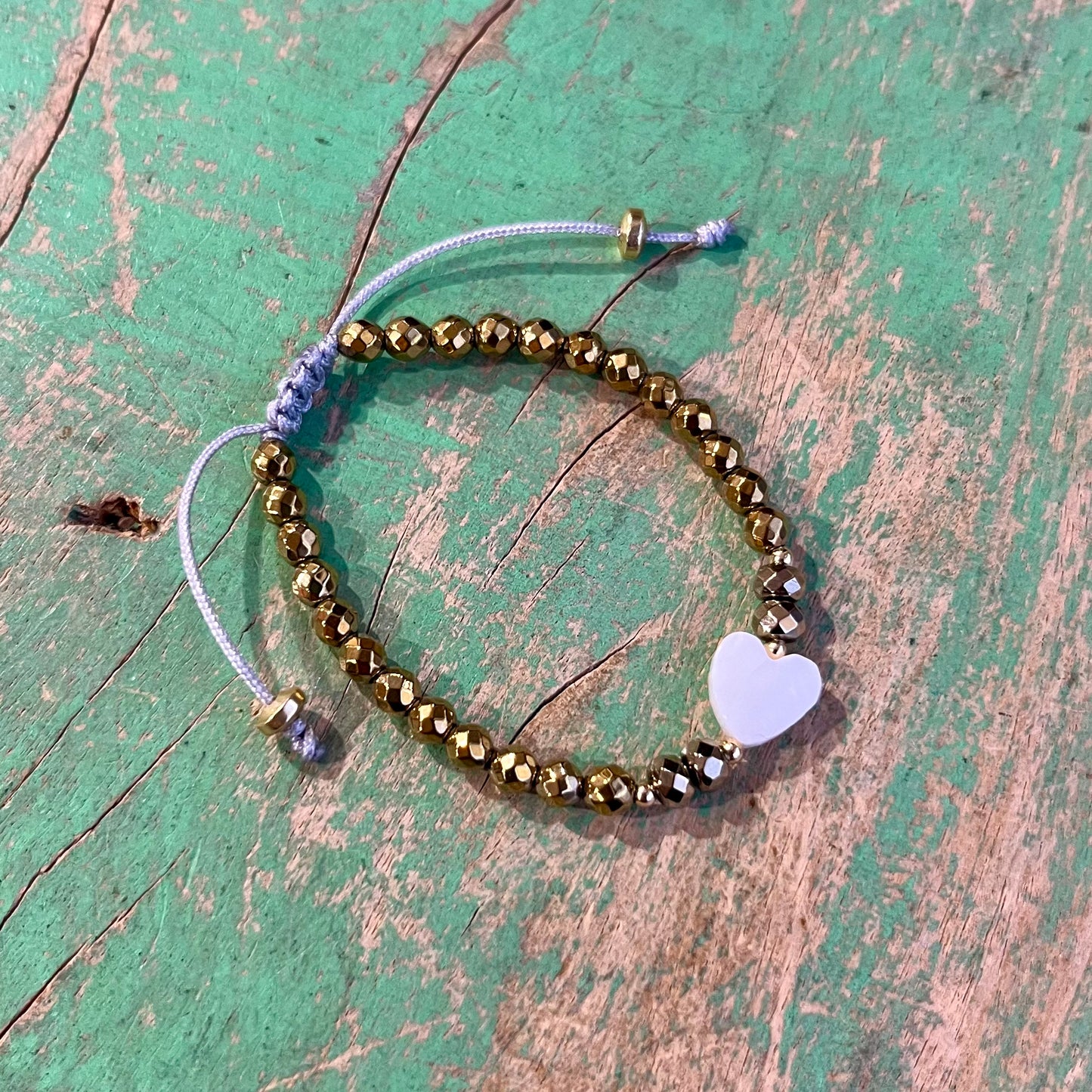 Gold Hematite Shell Heart Adjustable Girl's Bracelet