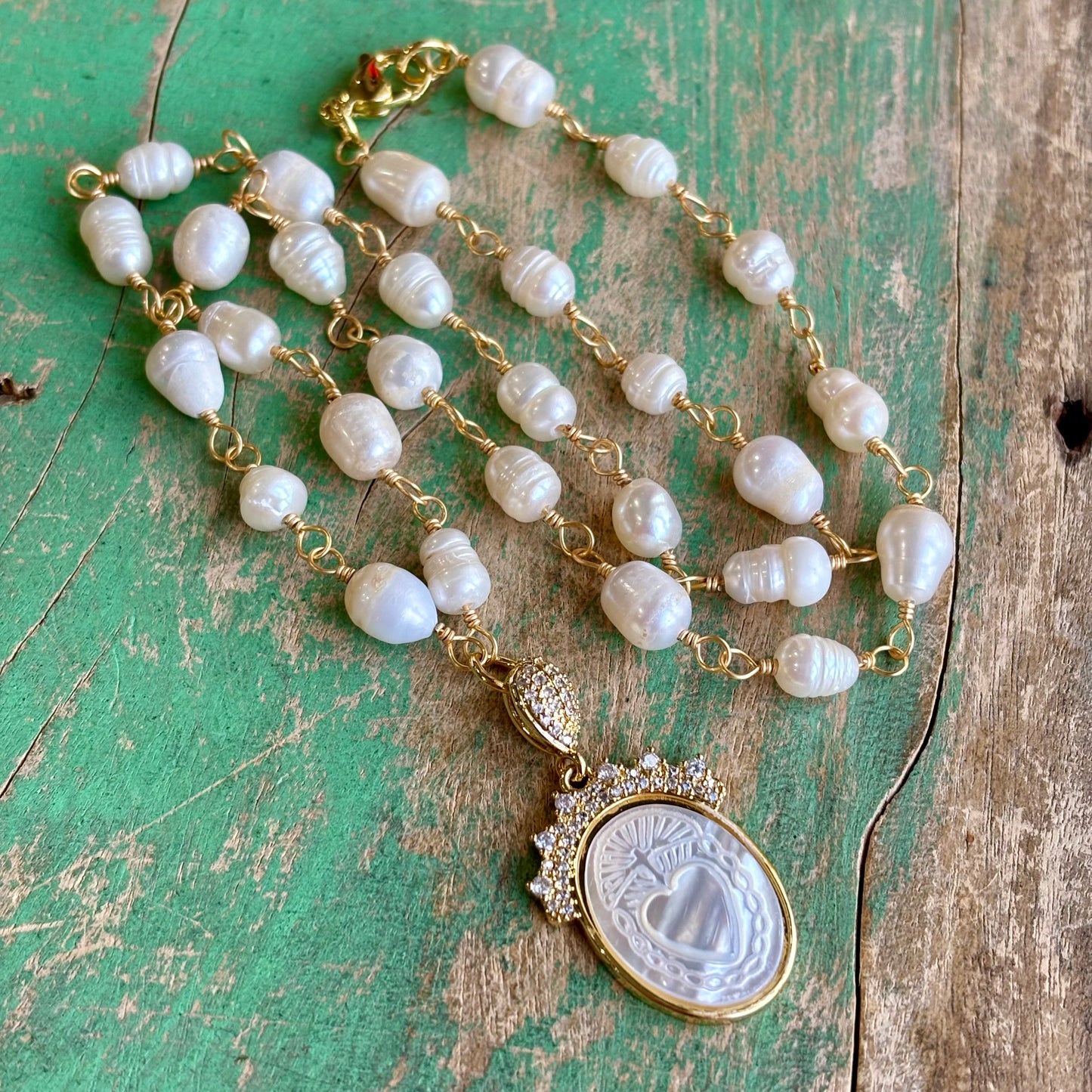 Mother of Pearl Sacred Heart Pearl Necklace