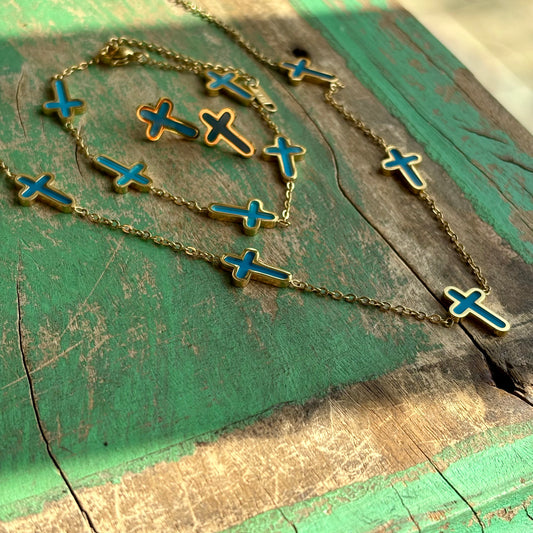 Linked Colorful Gold Crosses Sets