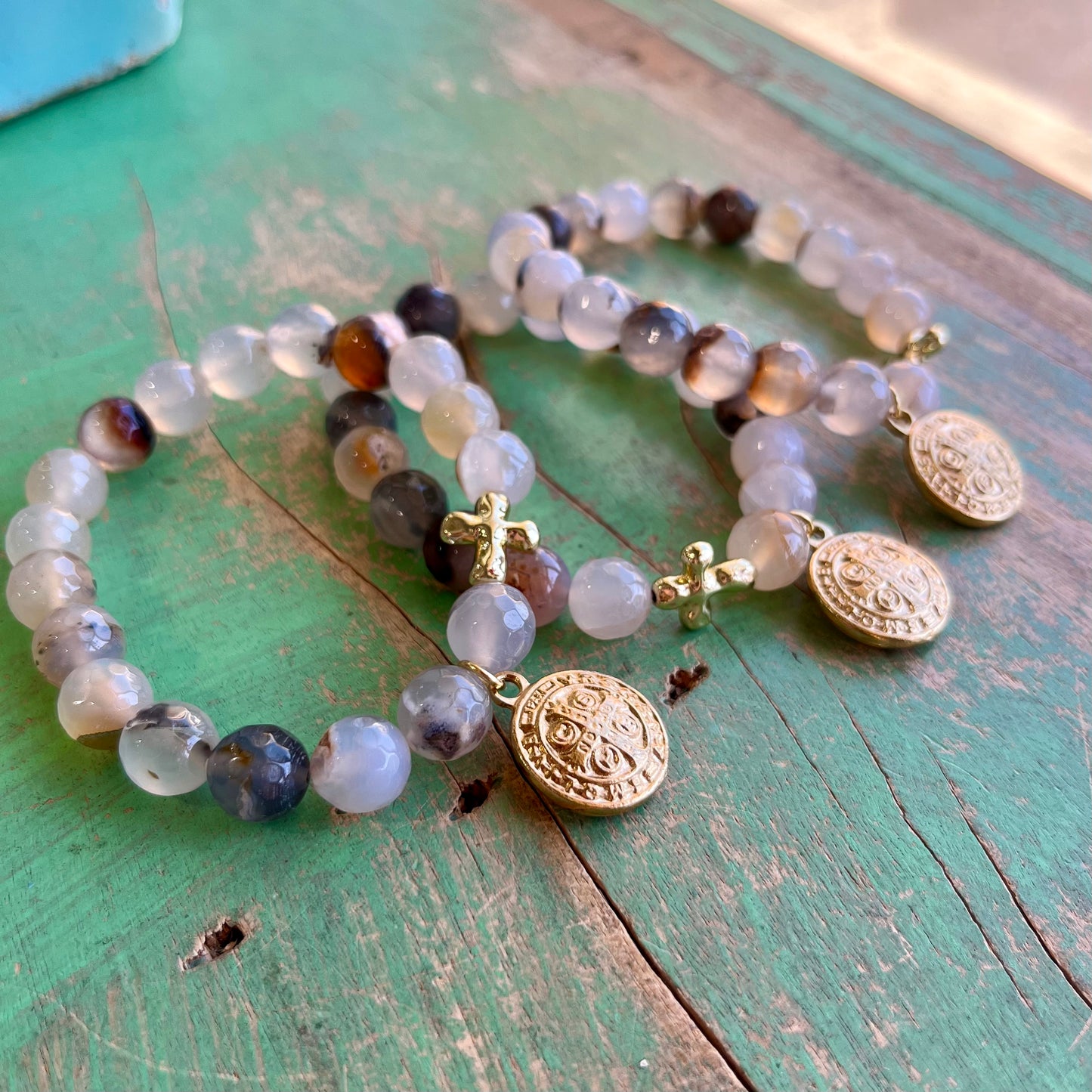 Milky Agate St Benedict Bubble Bracelet