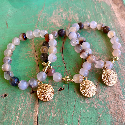 Milky Agate St Benedict Bubble Bracelet