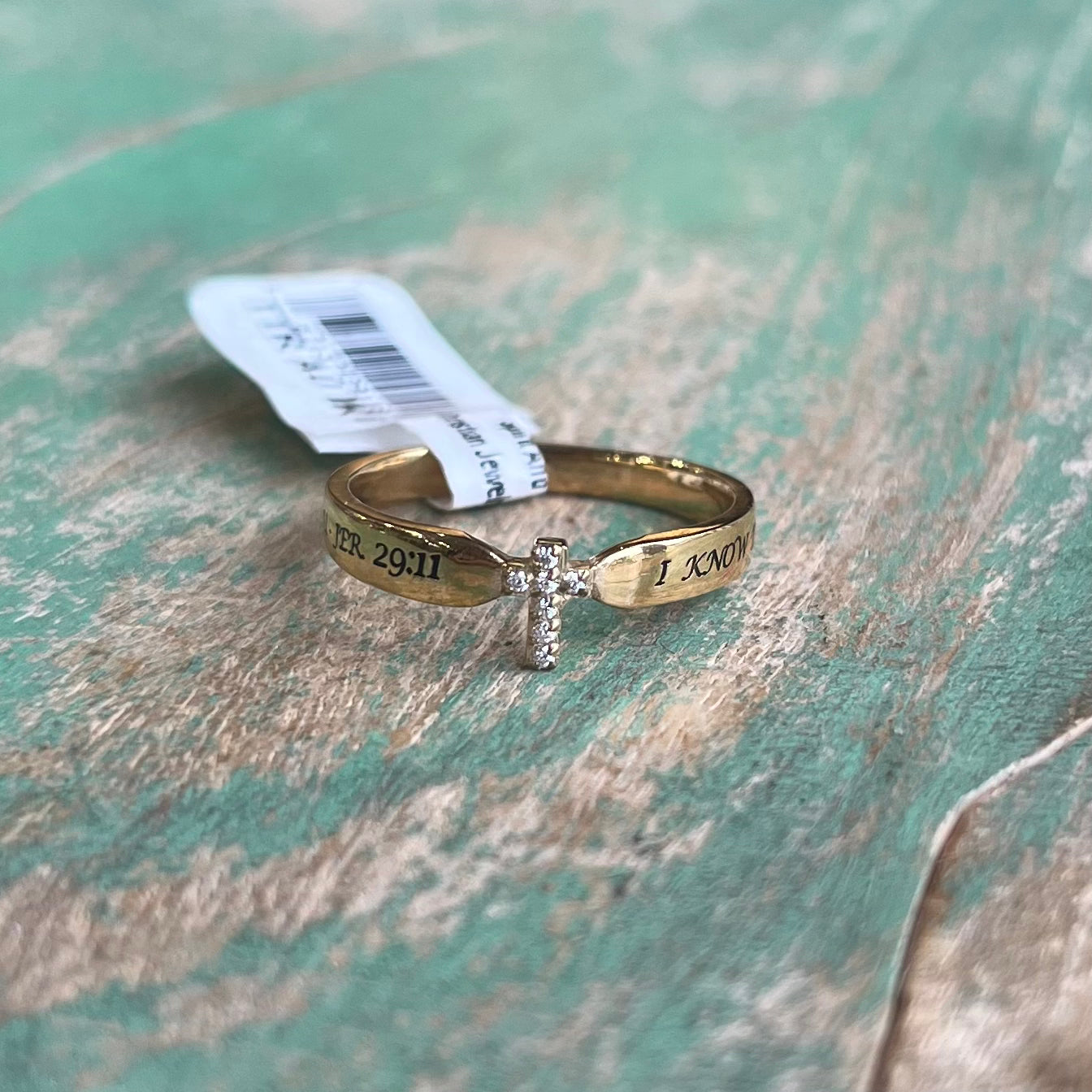 Gold Tiny Cross "I Know" Ring