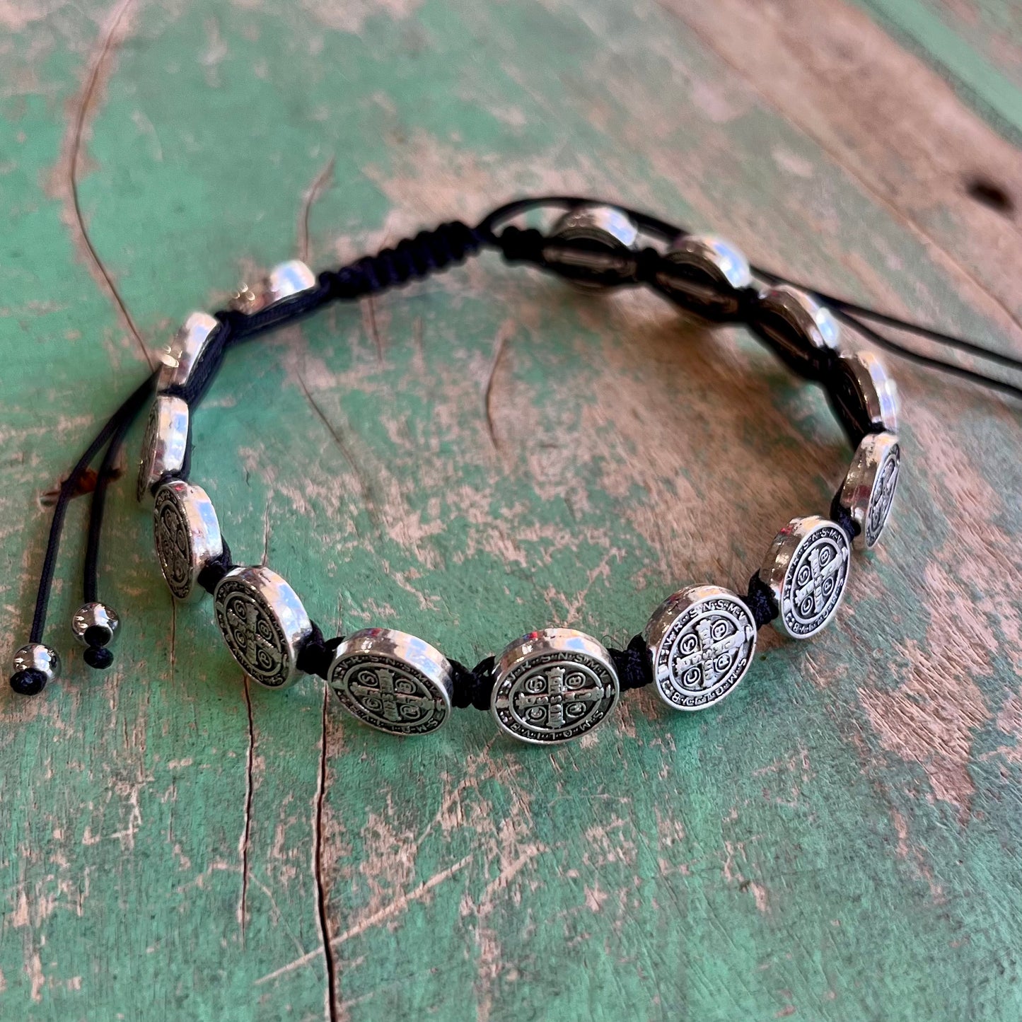 St Benedict Adjustable Black Cord Bracelet