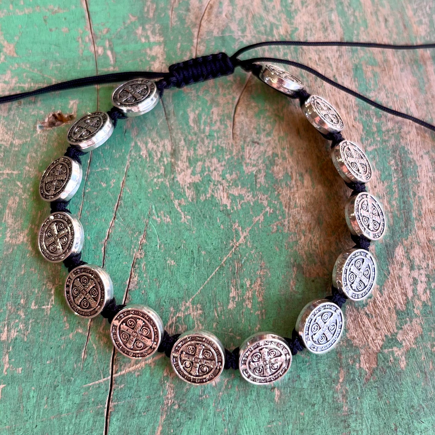 St Benedict Adjustable Black Cord Bracelet