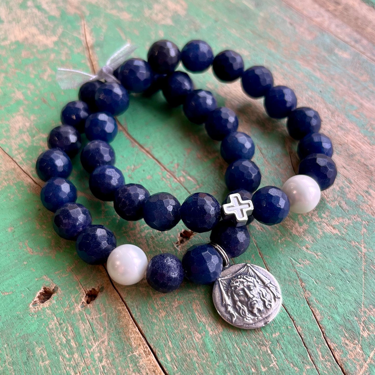 Denim Mother of Pearl Faith Stack