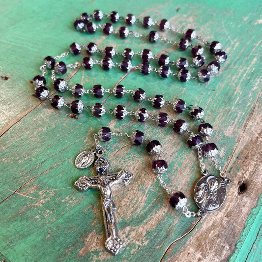 Amethyst Glass Bead Scapular Rosary