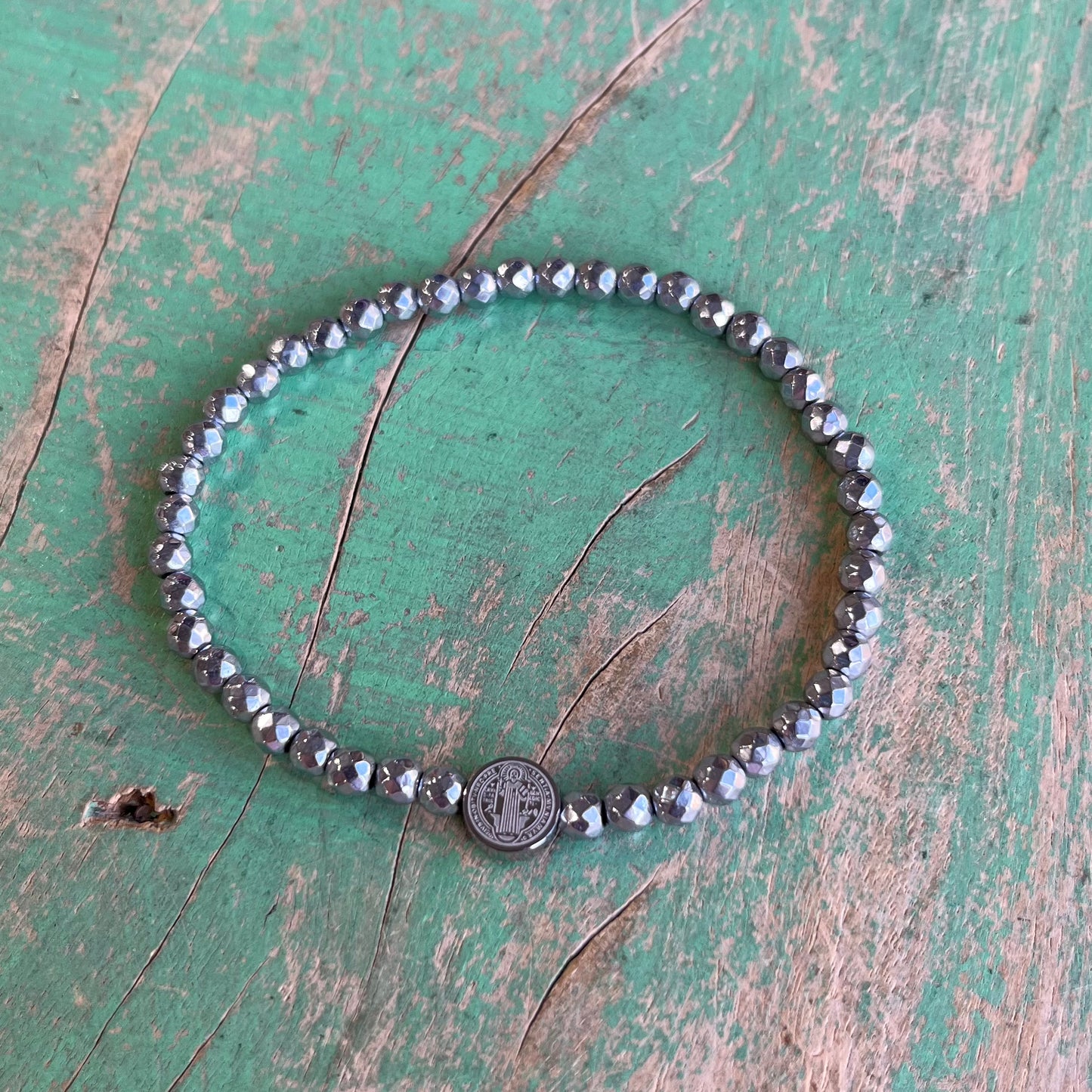 St Benedict Silver Hematite Bracelet