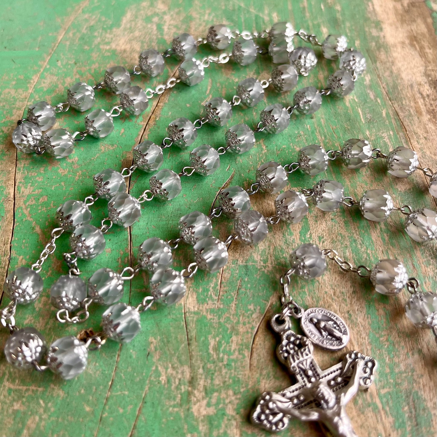 Clear Glass Bead Scapular Rosary