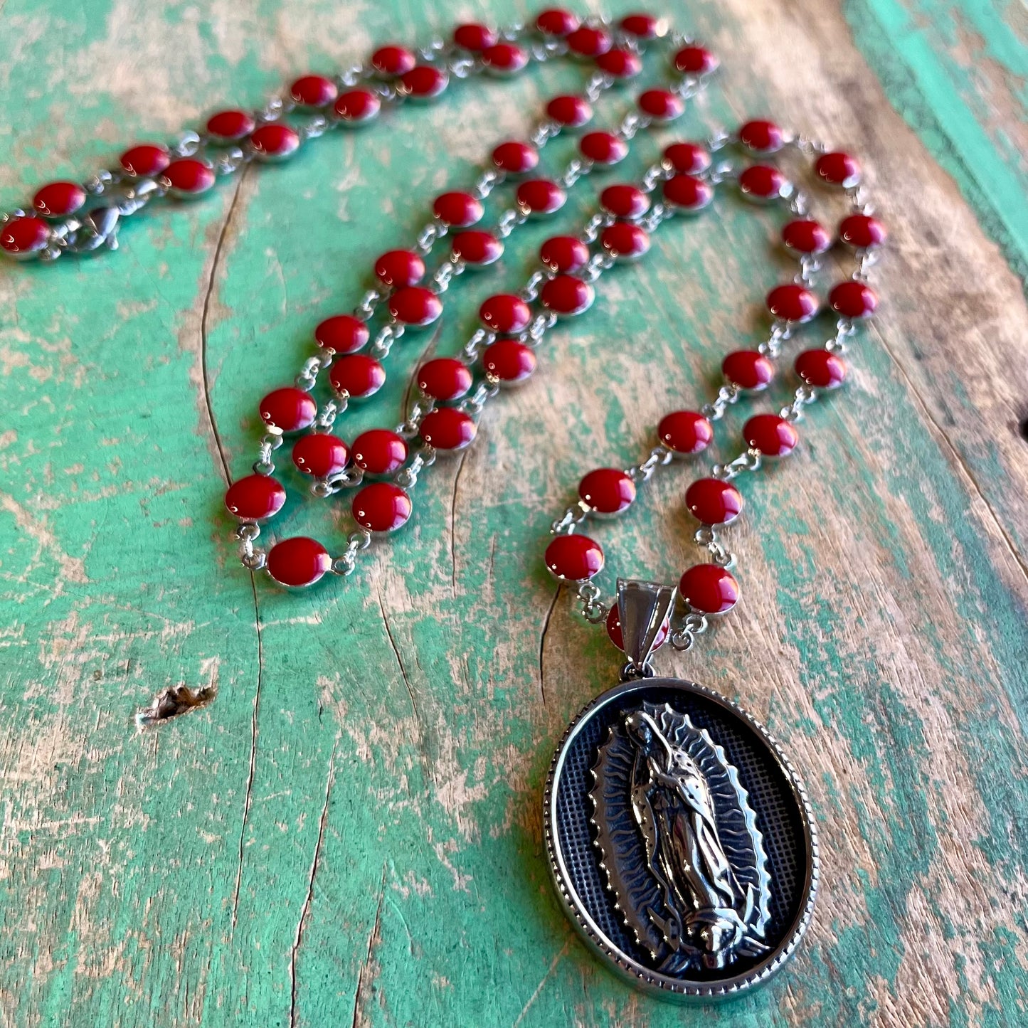 Long Red Enamel OLG Necklace