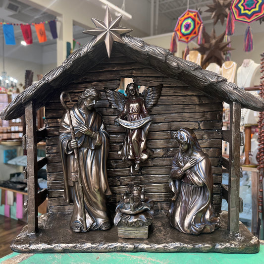 Polyresin Bronze 6 pc Nativity with Manger