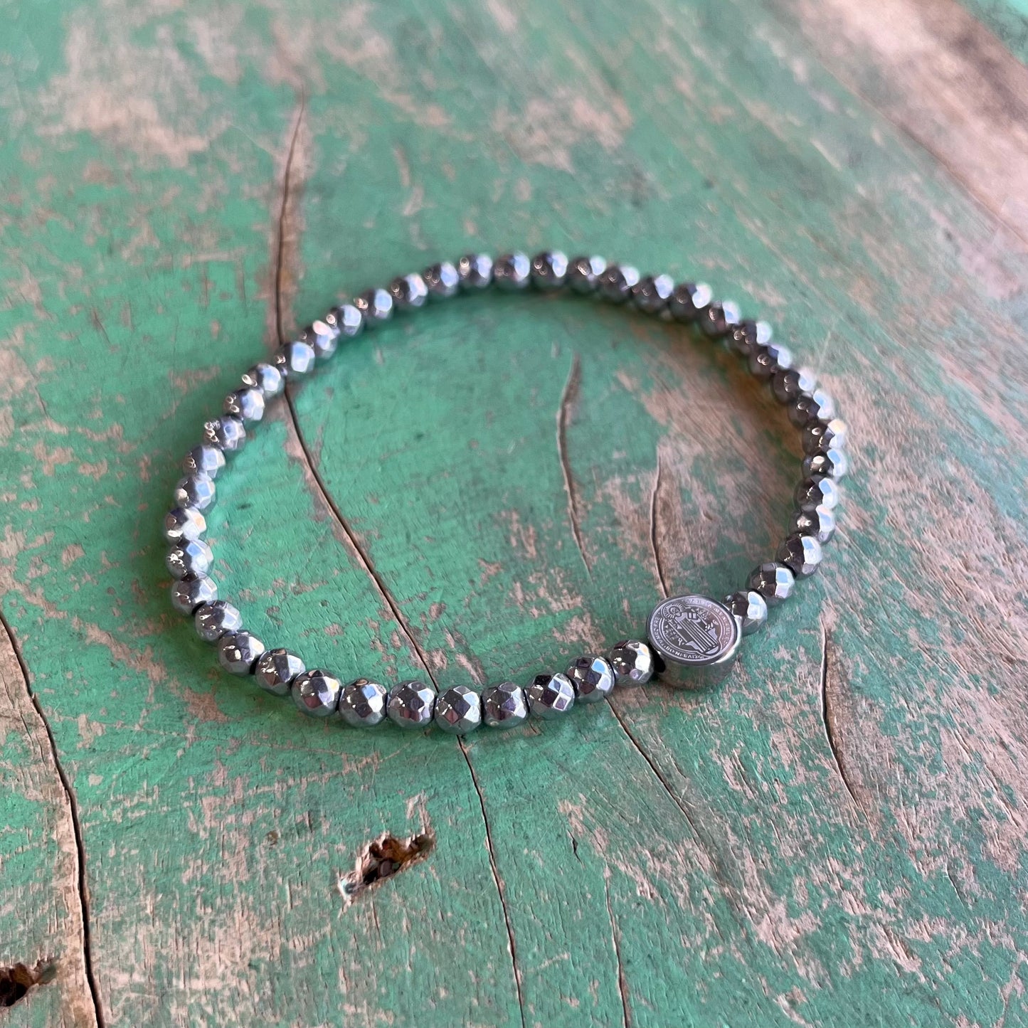 St Benedict Silver Hematite Bracelet