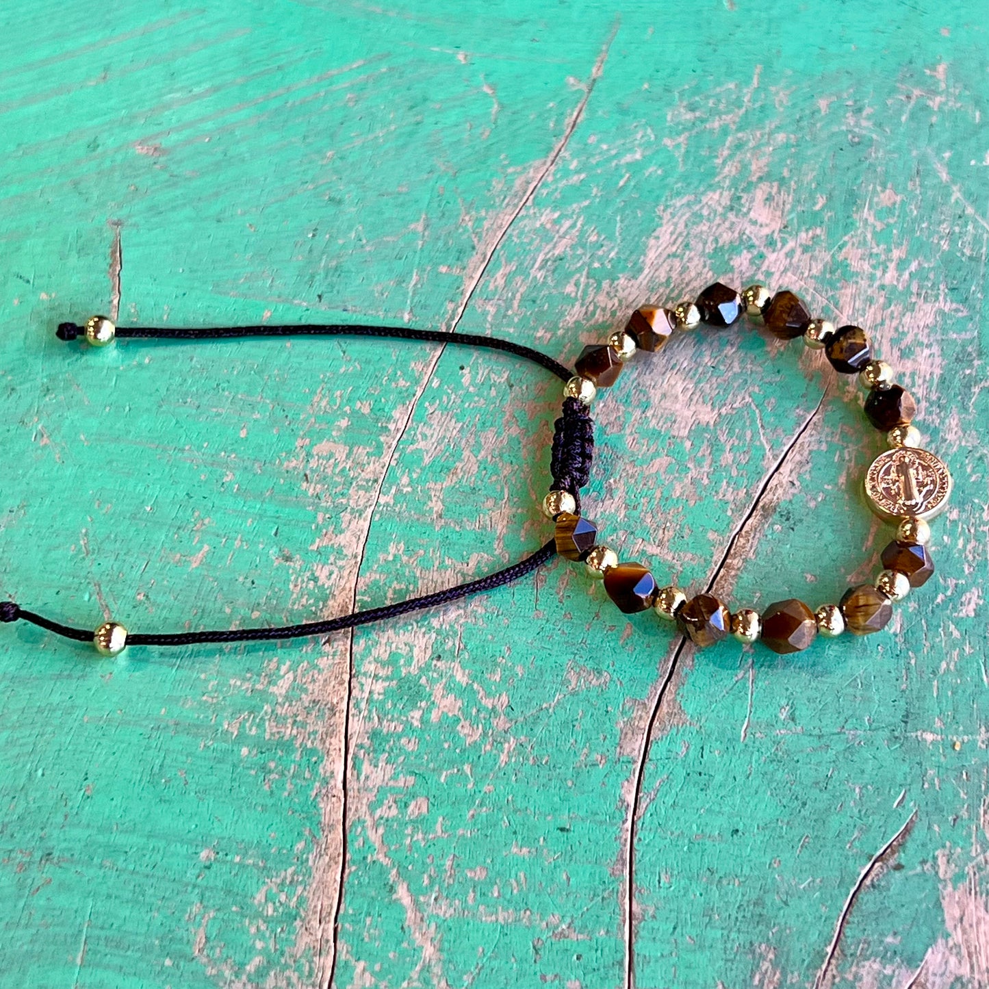 Adjustable Tiger Eye St Benedict Bracelet