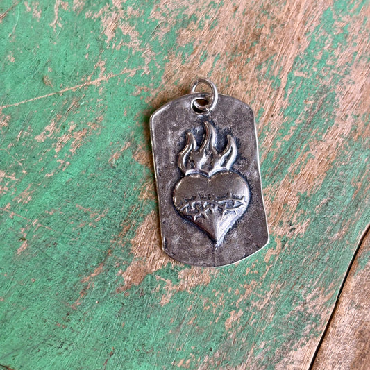 Sterling Silver Sacred Heart Dog Tag