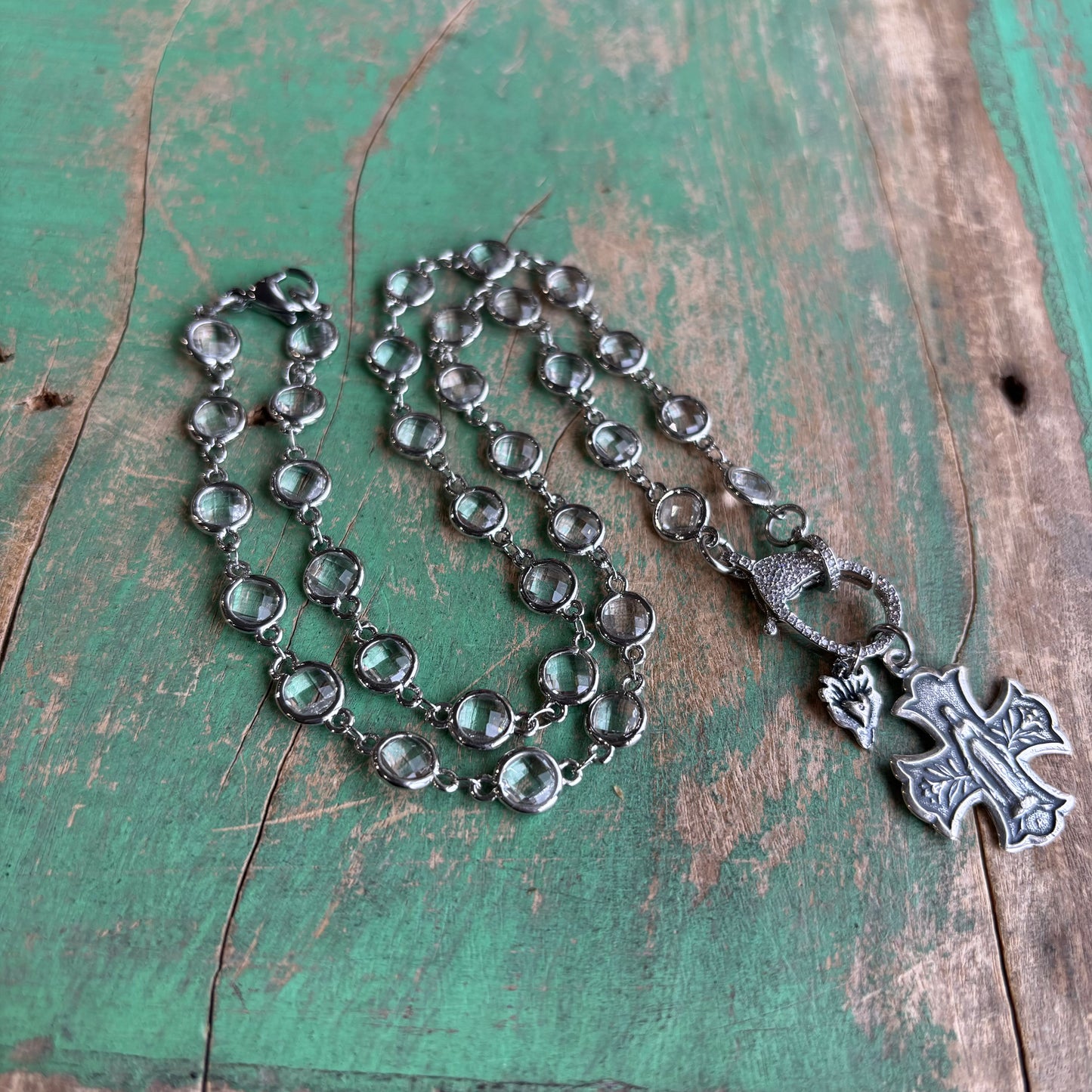 Clear Glass Bead Clasp Necklace and Earrings