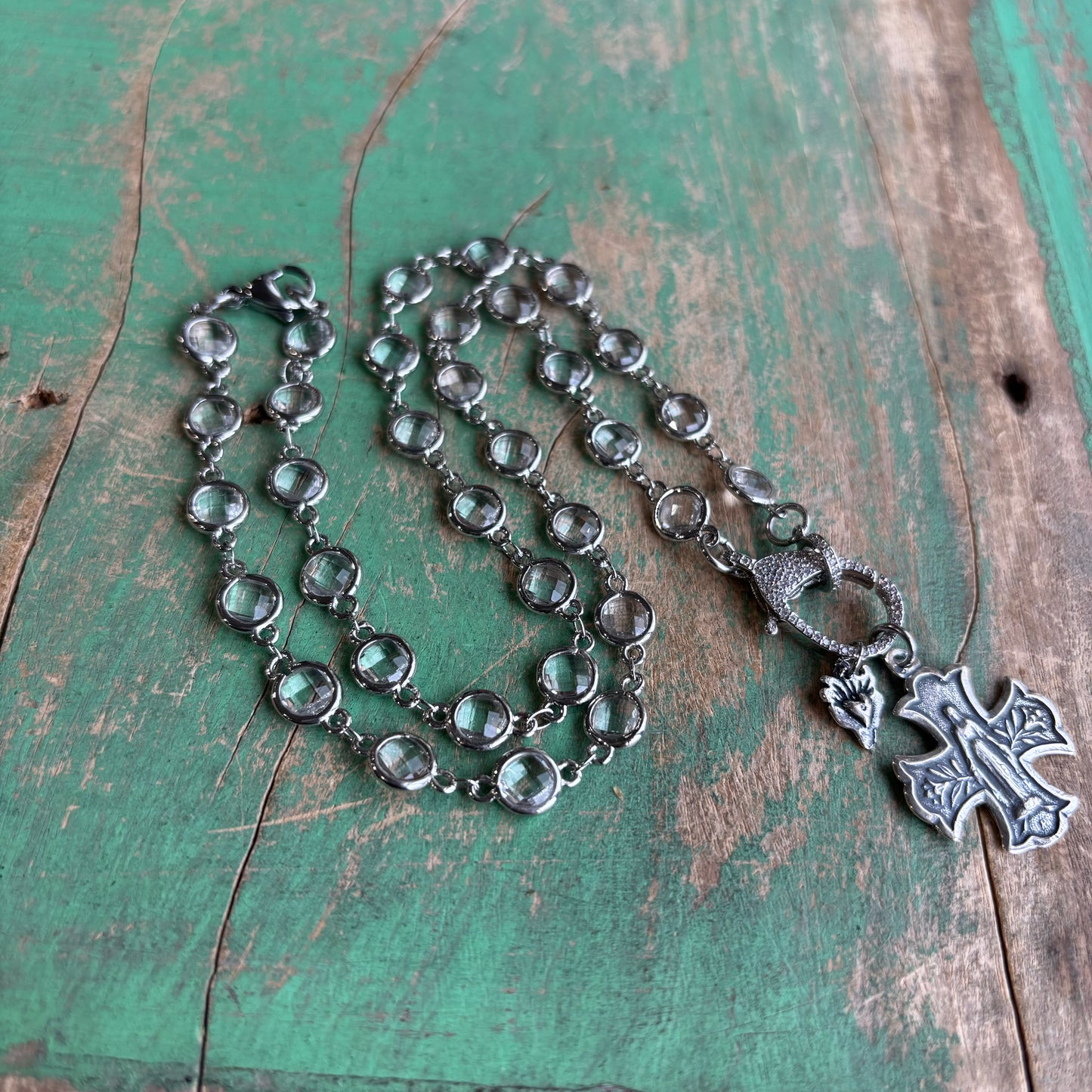 Clear Glass Bead Clasp Necklace and Earrings