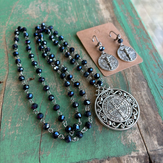 St Benedict Navy Protection Necklace or Earrings