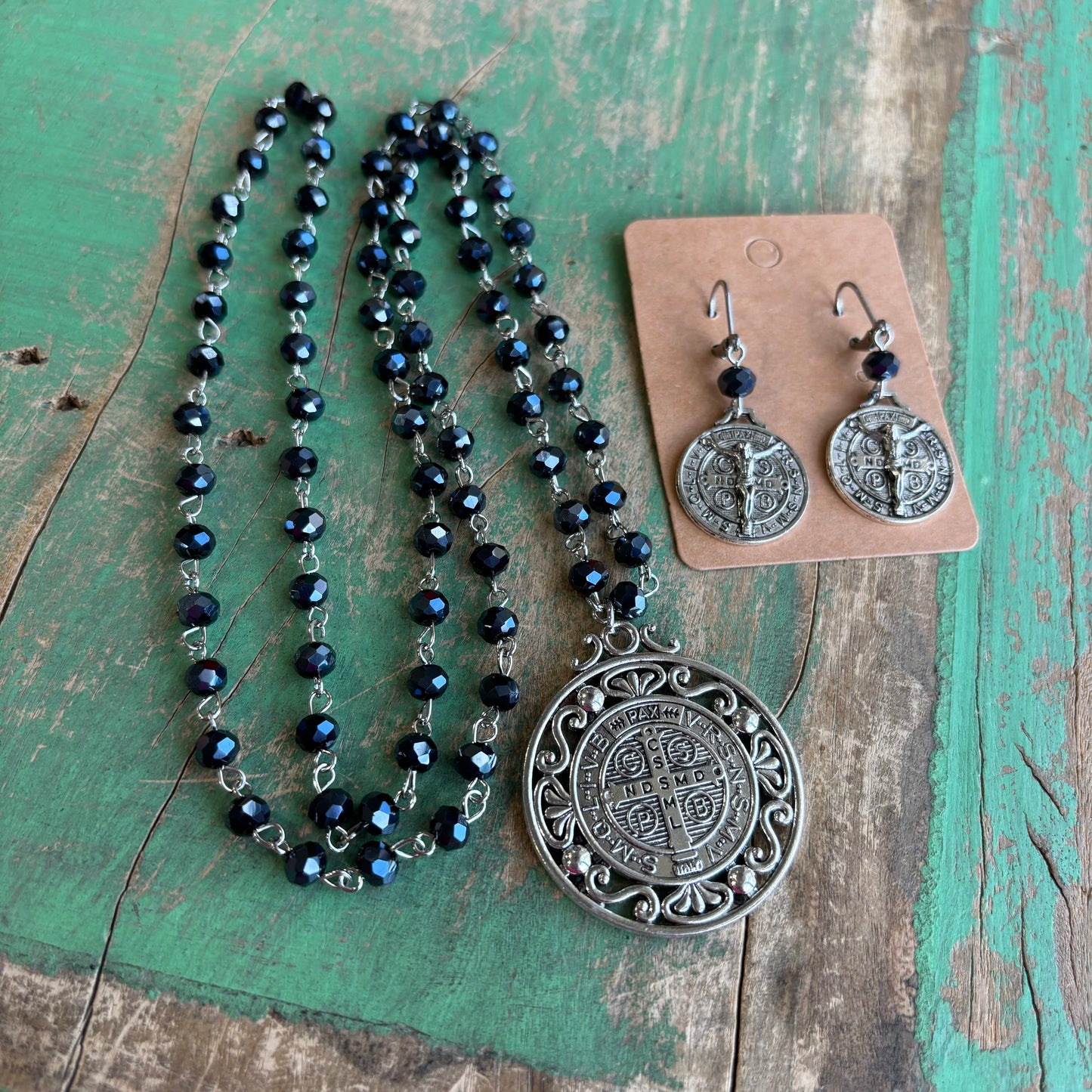 St Benedict Navy Protection Necklace or Earrings