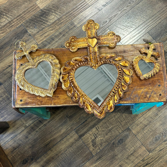 Cross on Heart Tin Mirror