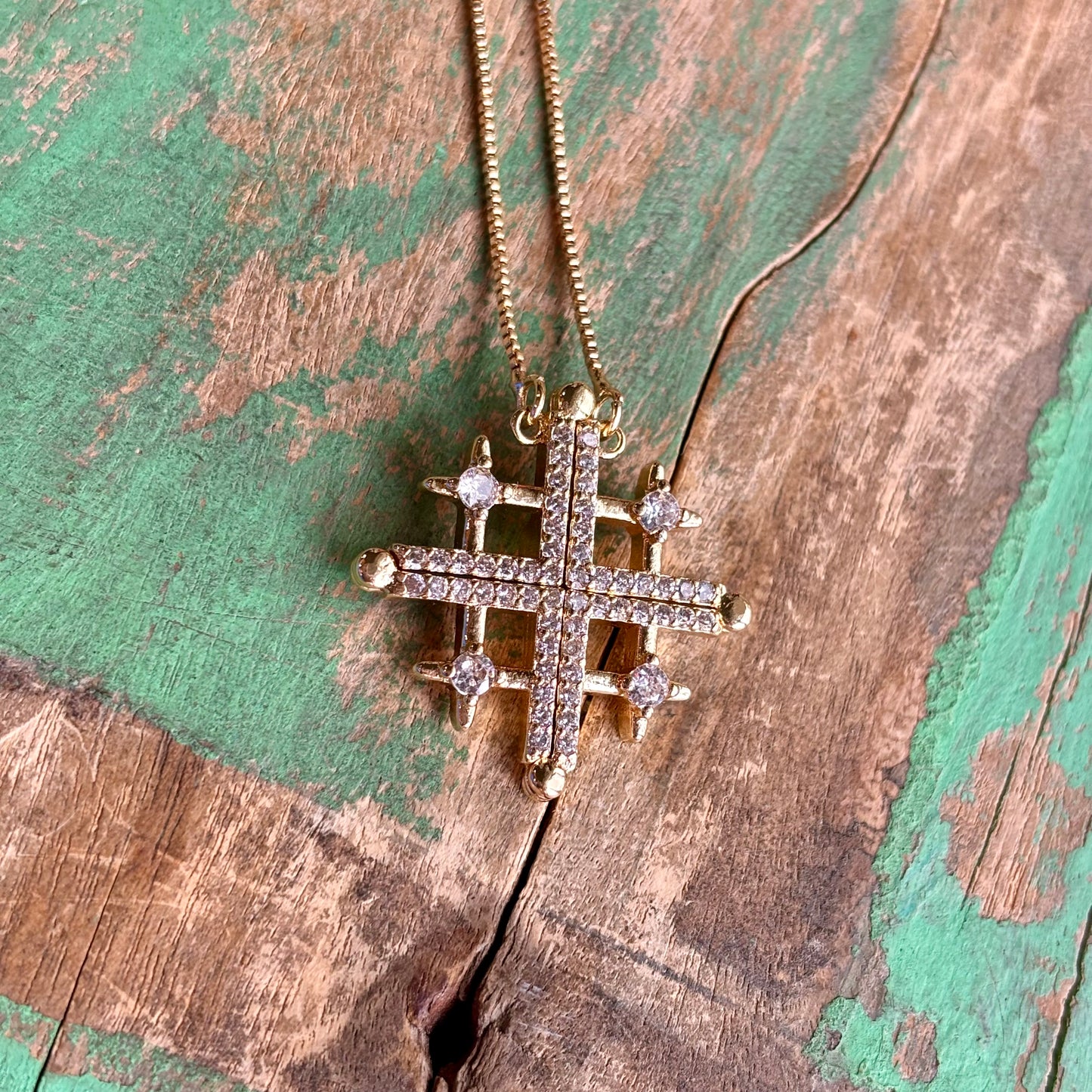 Jerusalem Cross Cubic Zirconia Converter Necklace