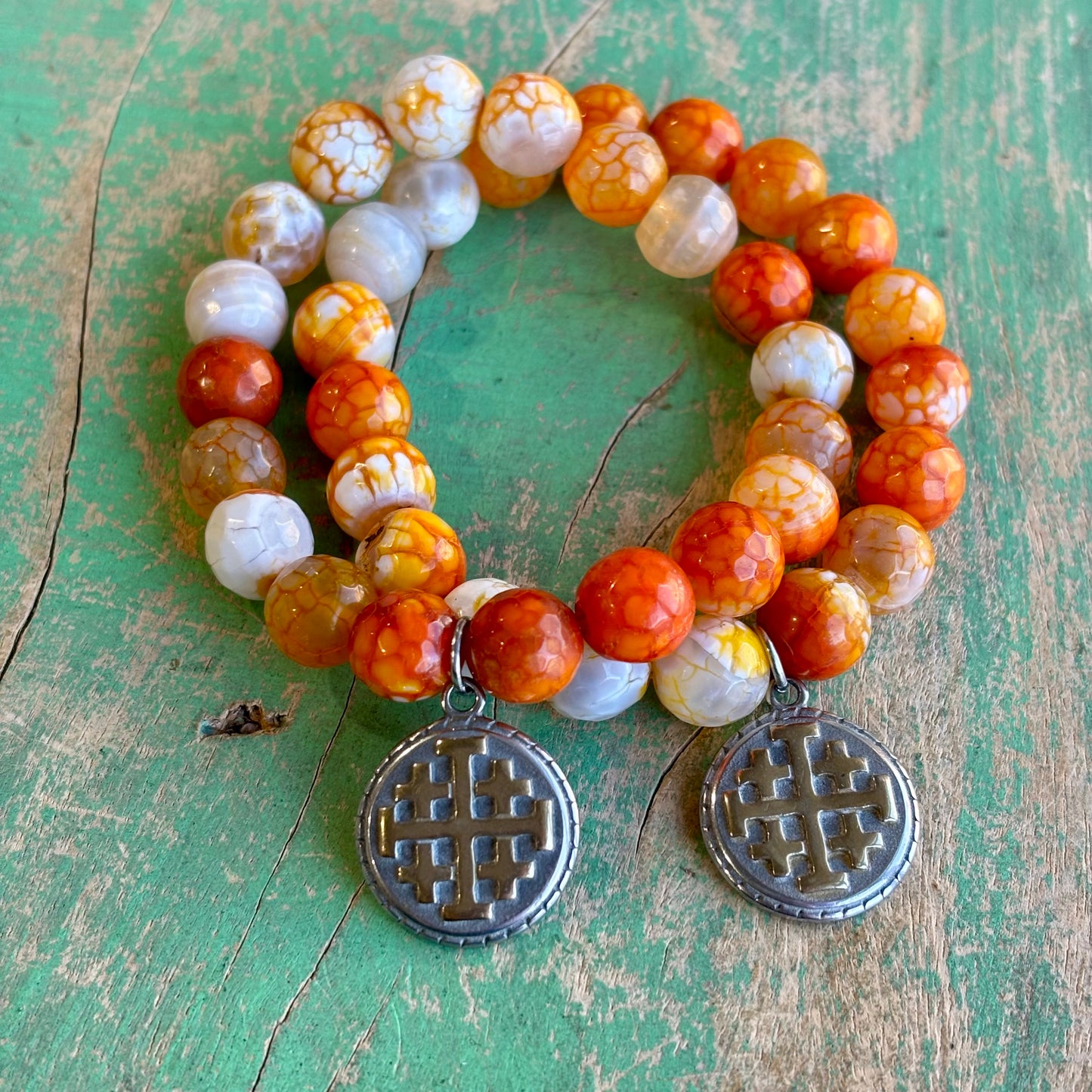 Orange Jerusalem Cross Bracelet