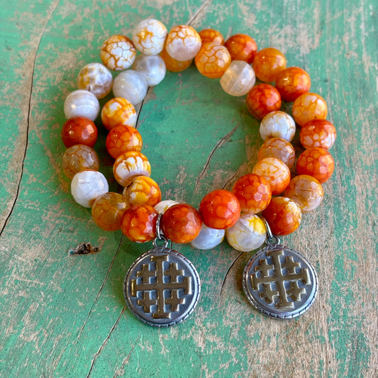 Orange Jerusalem Cross Bracelet