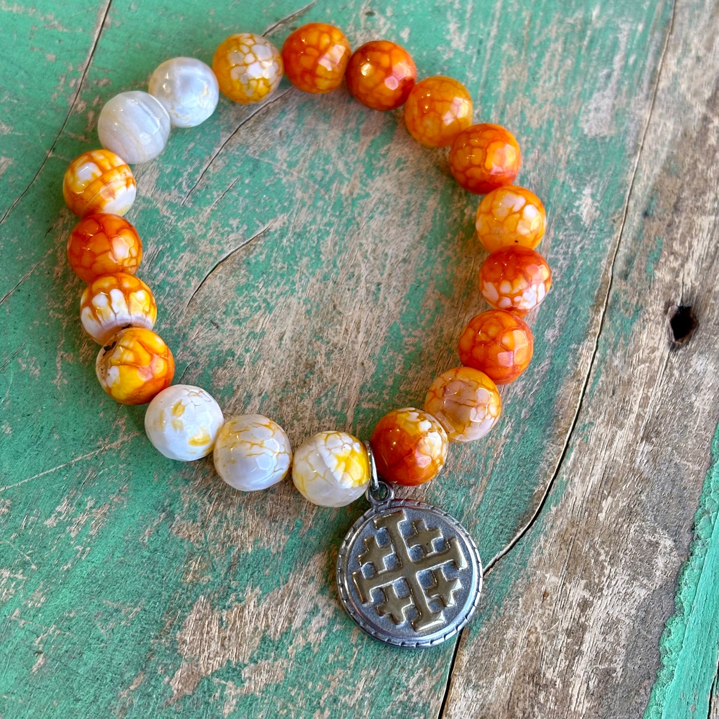 Orange Jerusalem Cross Bracelet