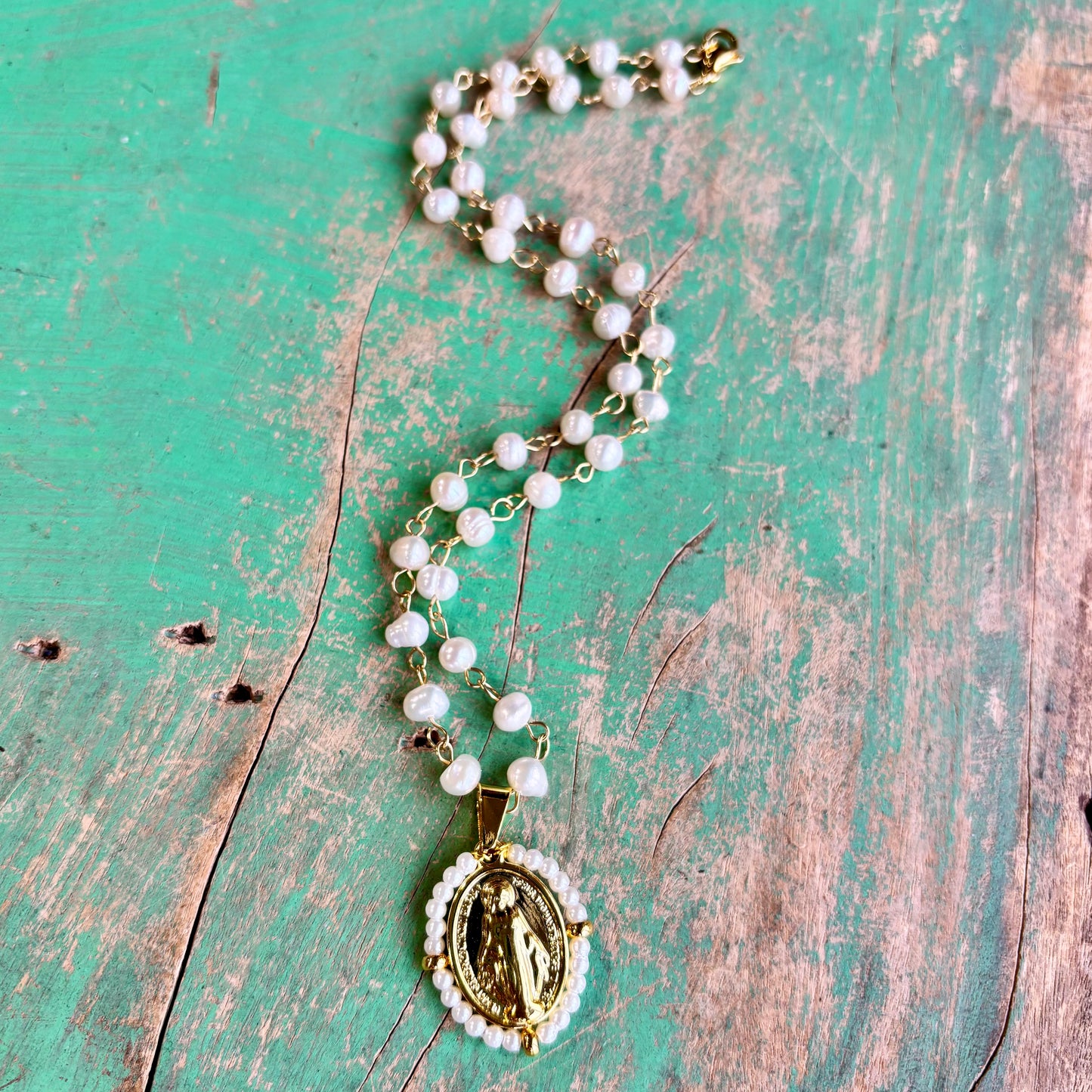 Pearl Miraculous Medal Necklace