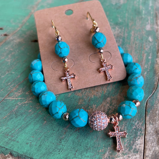 Rose Gold and Turquoise Bracelet or Earrings