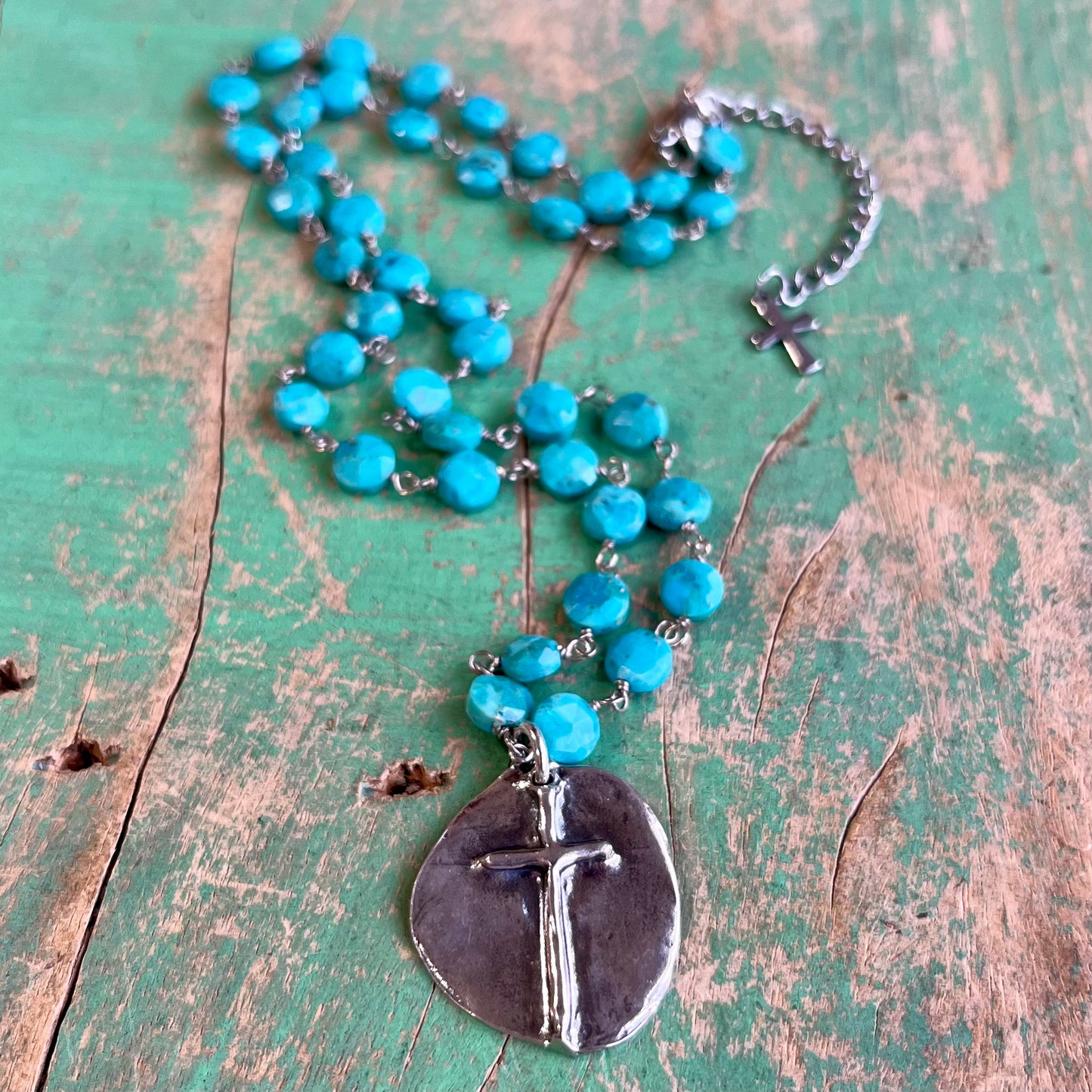 Turquoise Cross Thumbprint Necklace