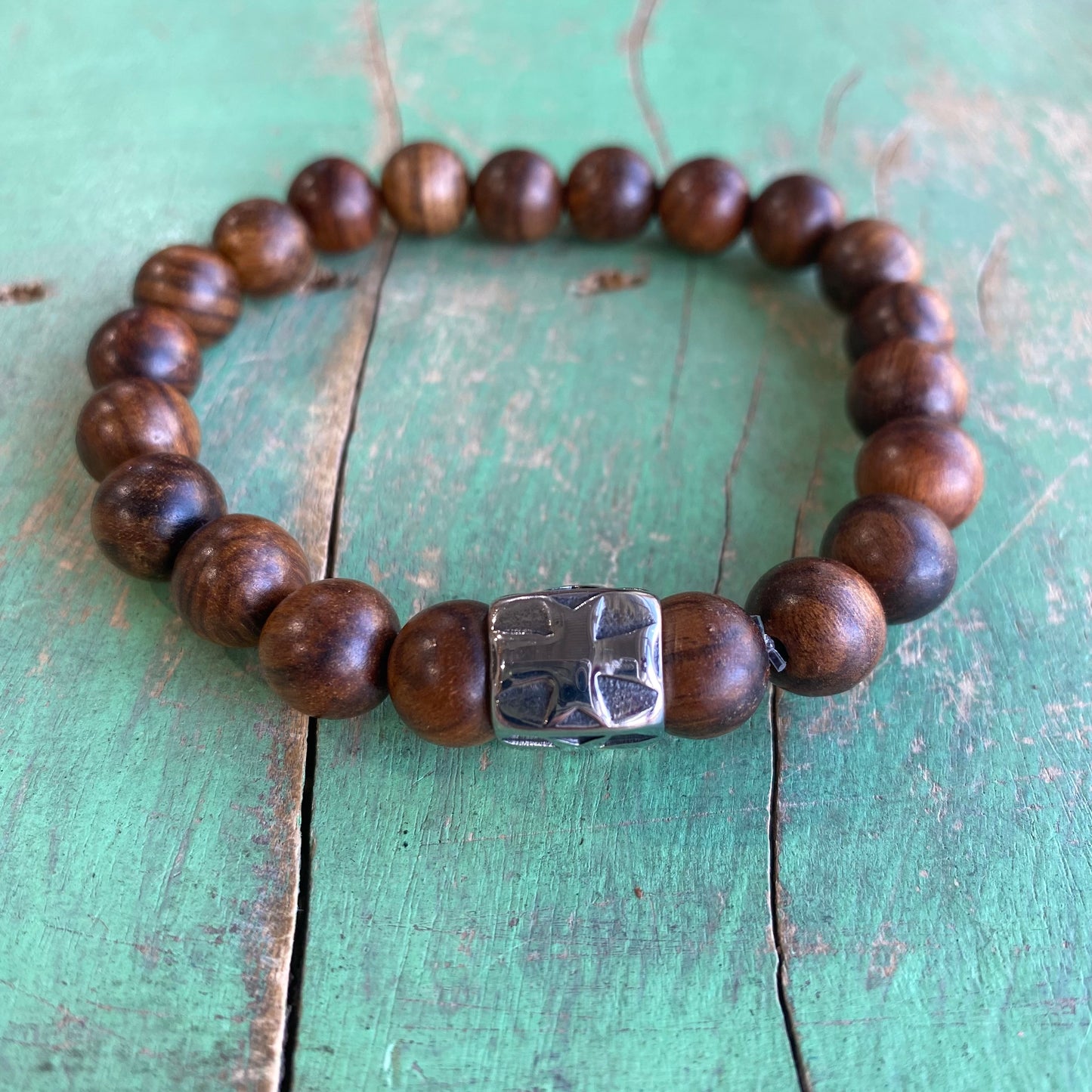 10mm Wood Bead Barrel Cross Bracelet