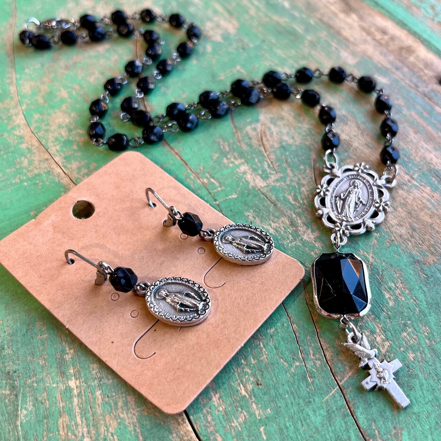 Fancy Miraculous Medal Drop Necklace or Earrings