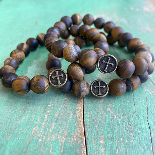 Matte Tiger Eye Cross Bracelet