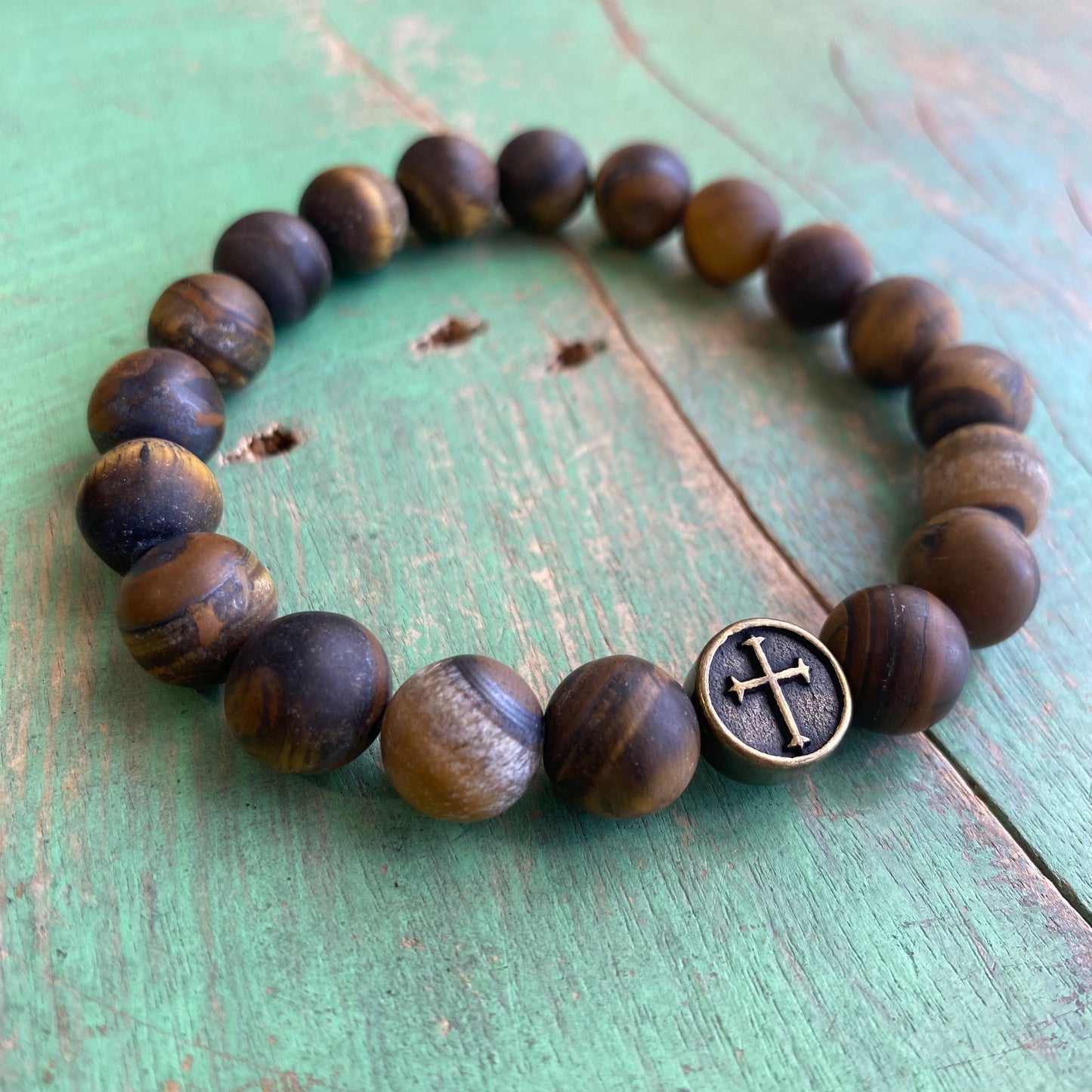 Matte Tiger Eye Cross Bracelet