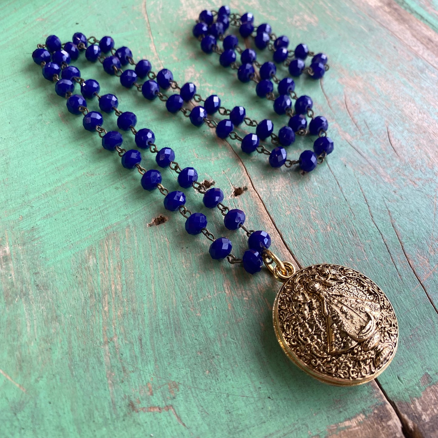 Our Lady Blue Crystal Necklace