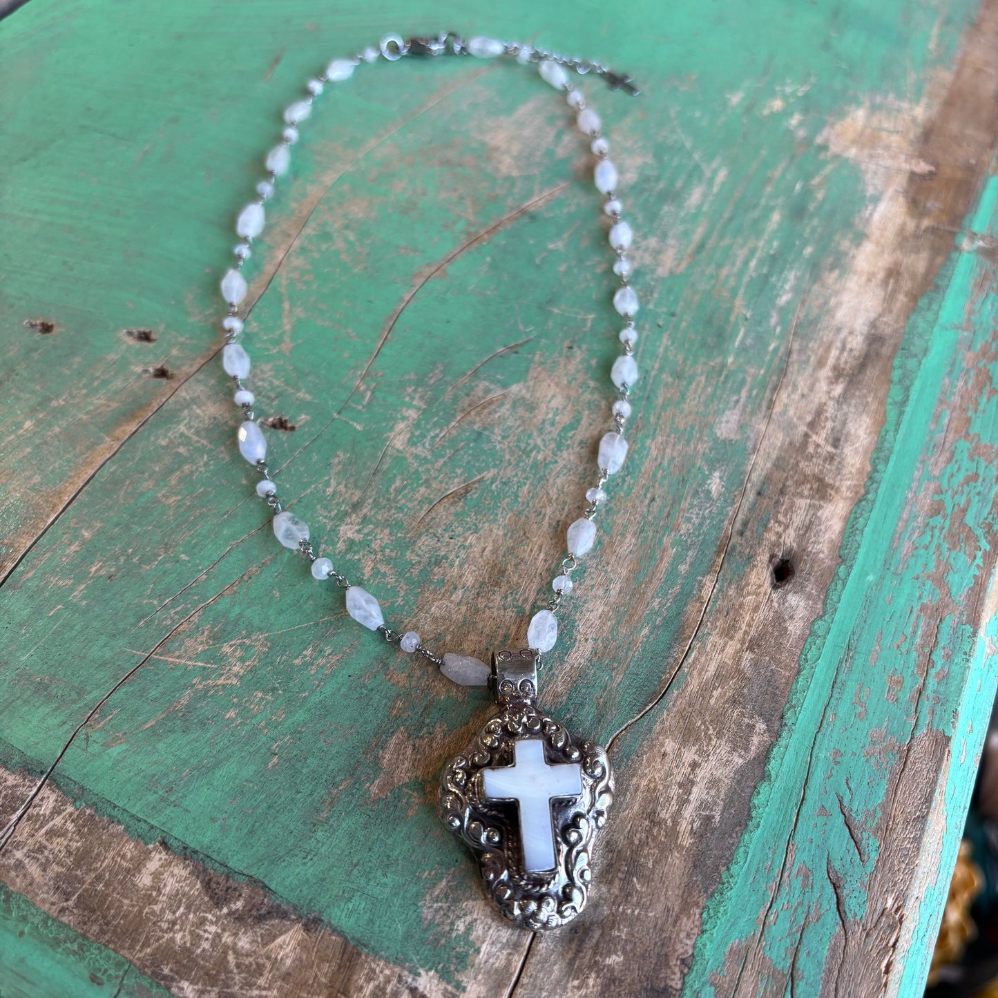 Mother of Pearl White Cross Necklace